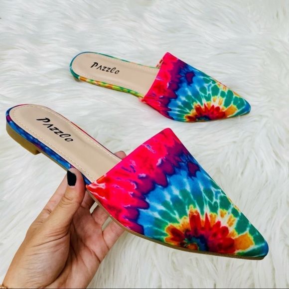 Tie Dye Multicolored Print Mule Flats - Picture 7 of 8